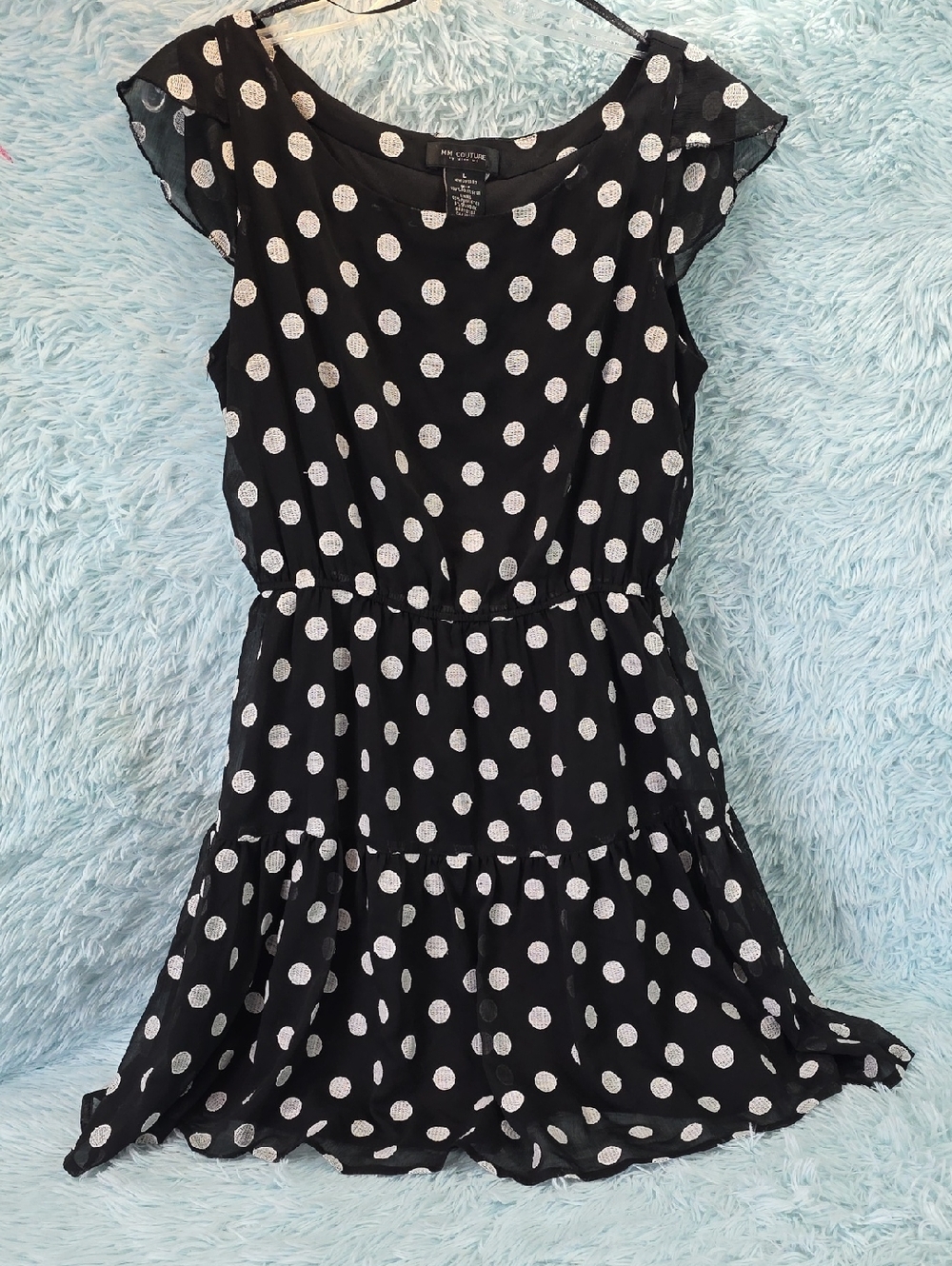 MM Couture by Miss Me Black White Polka‎ Dot Tiered Ruffle Mini Dress L